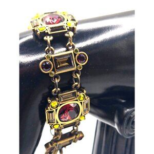 MYKA Swarovski crystal panel bracelet in bronzed brass green burgundy champagne